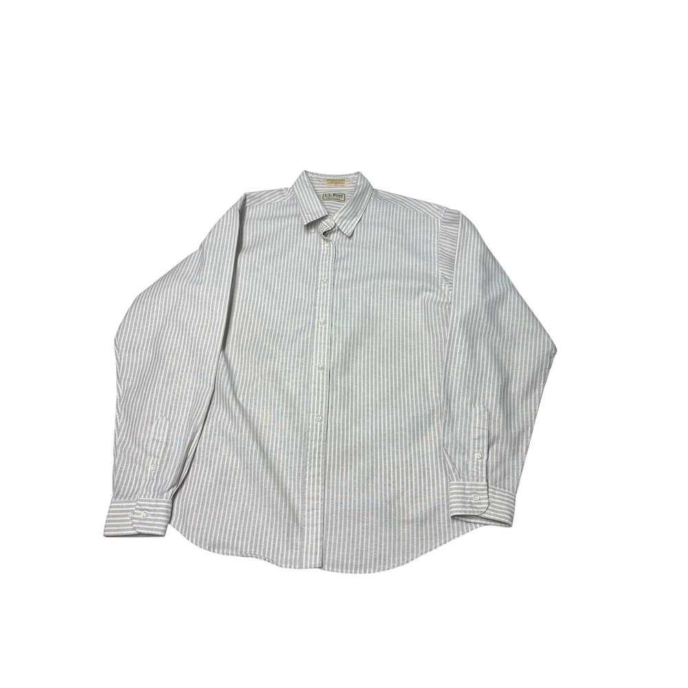 VINTAGE LL Bean Vintage Striped Button Down Shirt Blue White Womens 14 Made USA